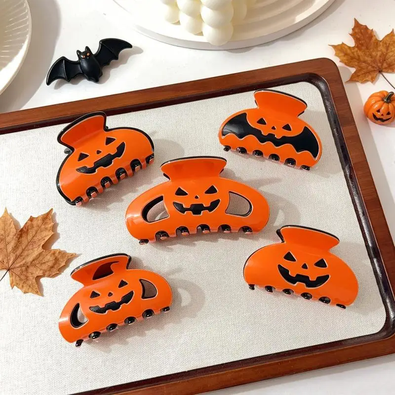 Cute Halloween Pumpkin Hair Claw Clips With Non Slip Grip Perfect For Halloween Parties Cosplay Daily Hair Styling