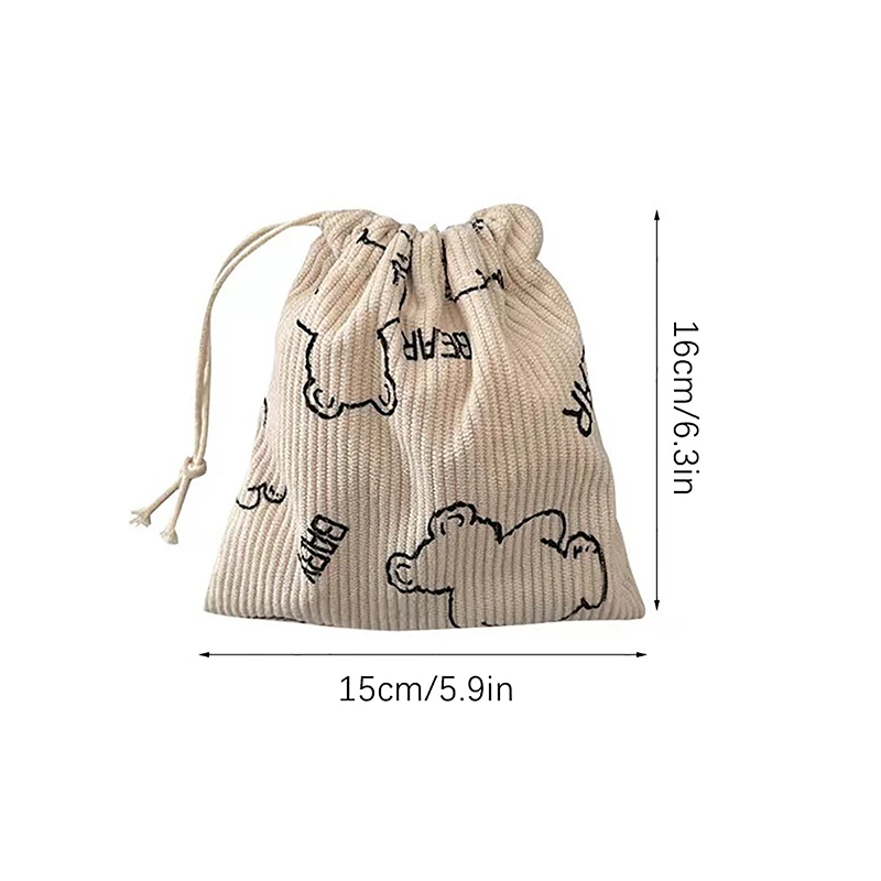 Cute Little Bear Corduroy Drawstring Cosmetic Jewelry Storage Bag Small Sundries Tea Candy Nut Convenient Storage Cosmetic Bag