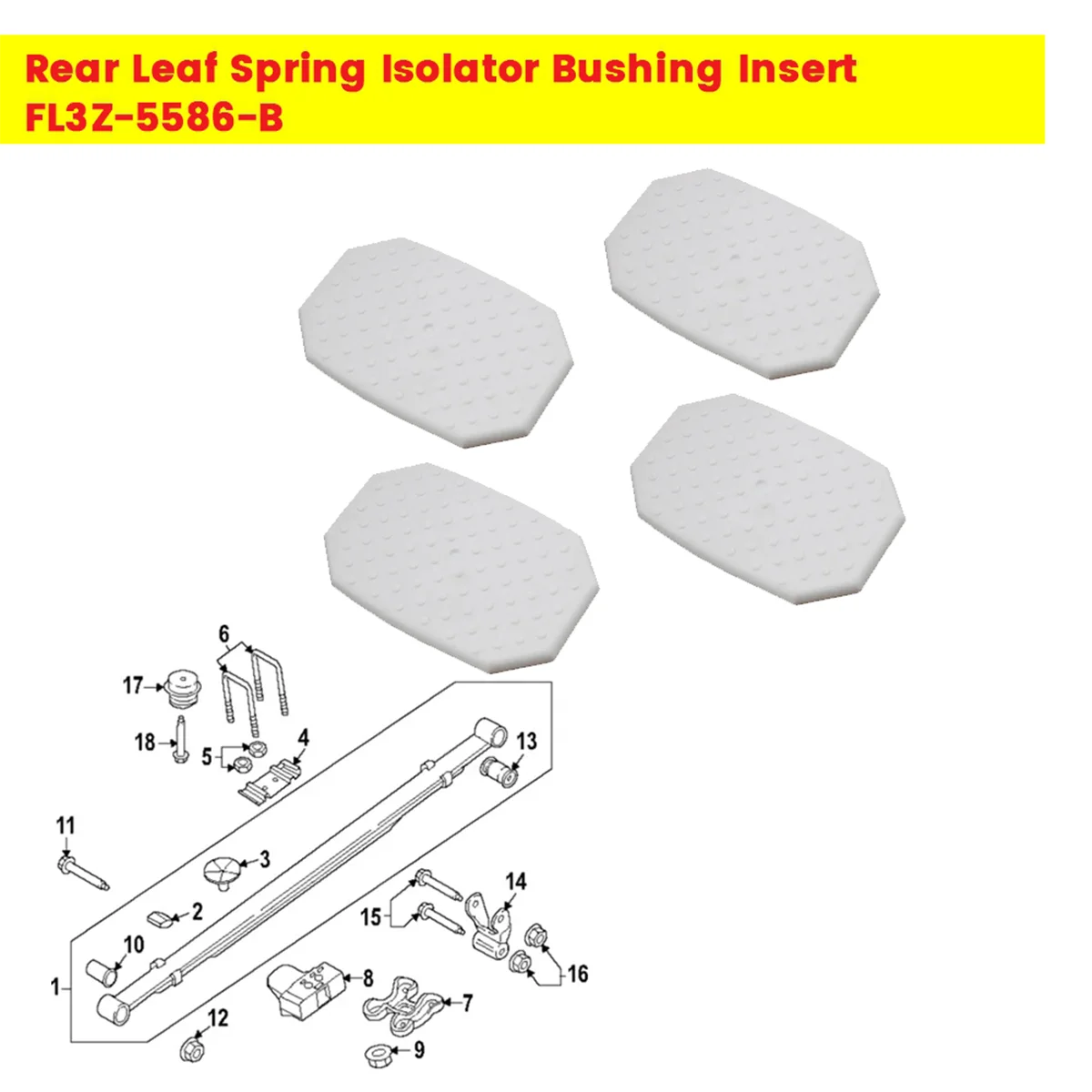 4pcs Rear Leaf Spring Isolator Bushing Insert FL3Z-5586-B for Insulator Bushing Inserts FL345586AA LHD