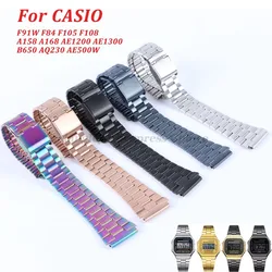Stainless Steel Strap For CASIO F91W F84 F105 F108 A158 A168 AE1200 AE1300 B650 AQ230 AE500W Classic Small Square Metal Bracelet