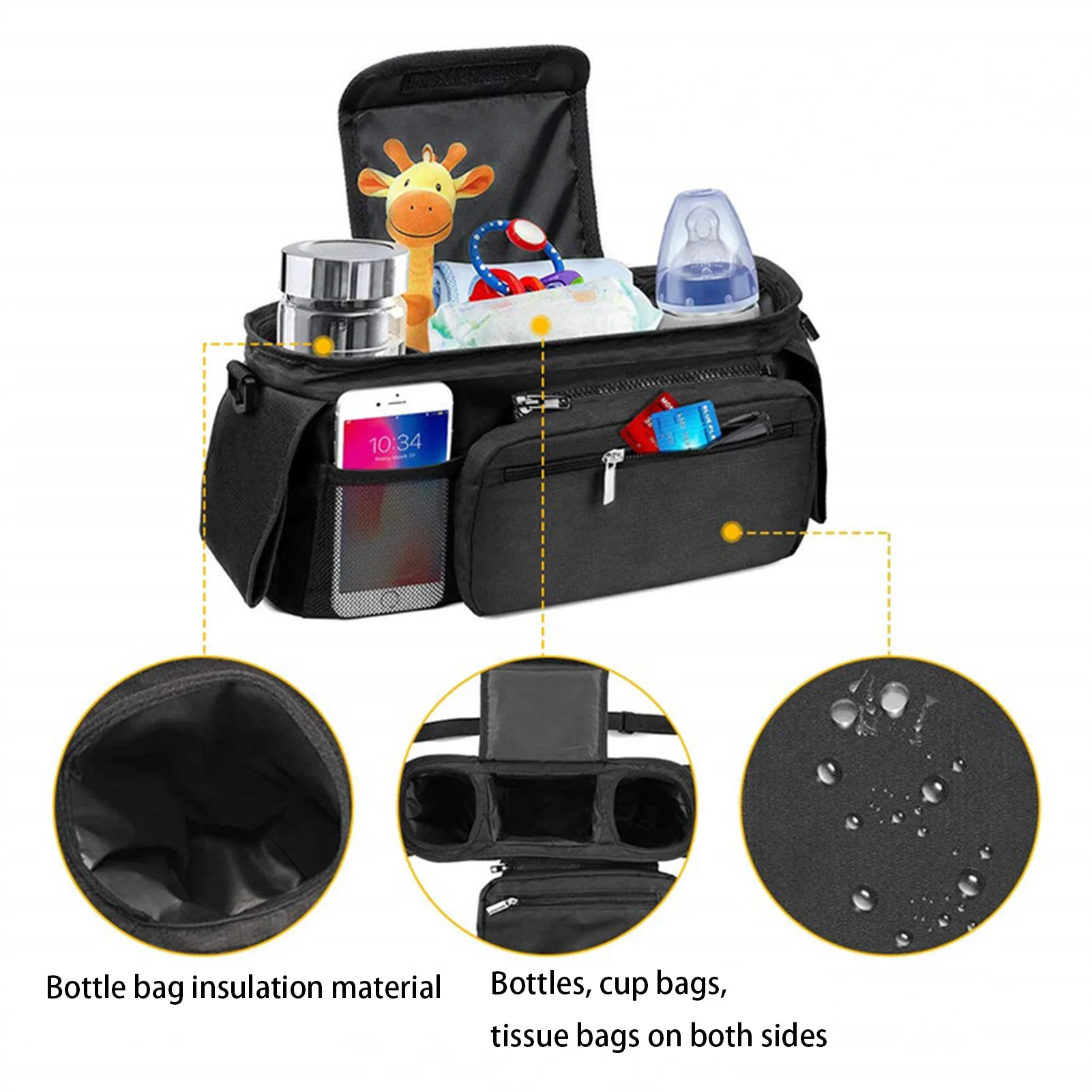 Baby Stroller Fralda Organizador Bag, Vários compartimentos e bolsos, Saco de armazenamento versátil, adequado para caminhadas compras