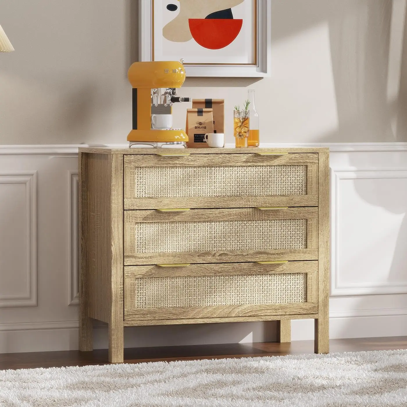 

Тумба-комод из ротанга с 3 ящиками, деревянный шкаф для хранения, для спальни, гостиной, прихожей, натуральный, на заказ