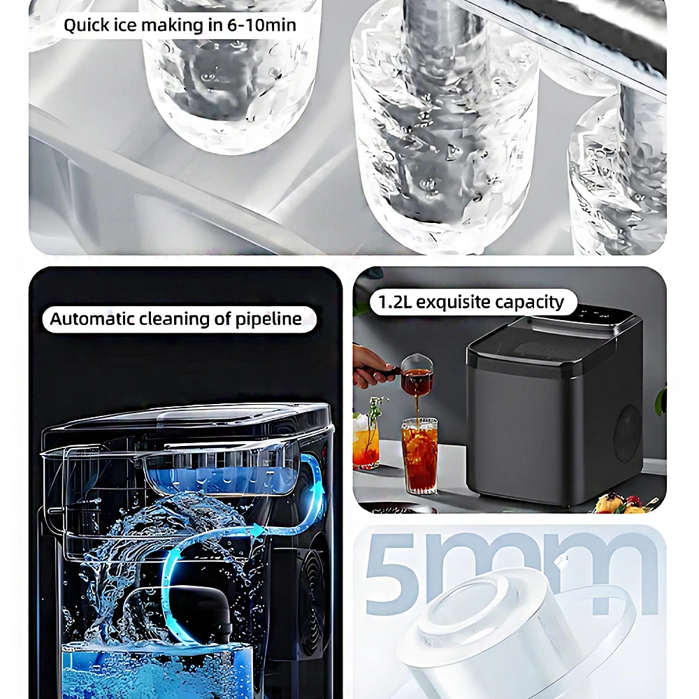 110V-220V Smart Ice Maker Small Mini Portable Intelligent Ice Maker Portable Automatic Ice Cube Making Machine for Home Car