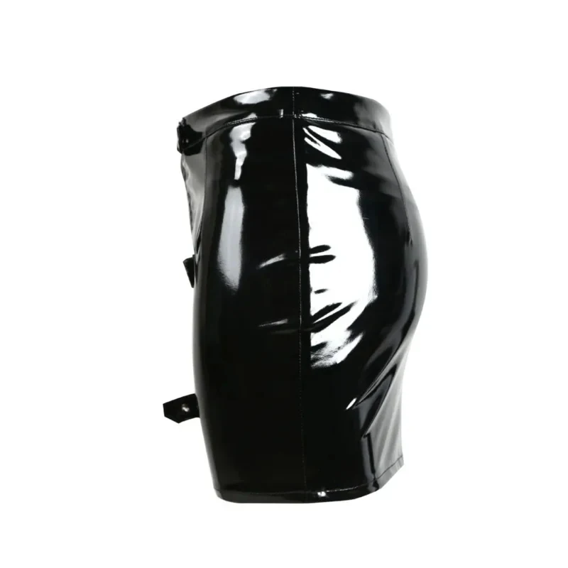 2026 Women's button PVC pencil mini skirt vinyl latex zipper shiny tight nightclub club JOTFI
