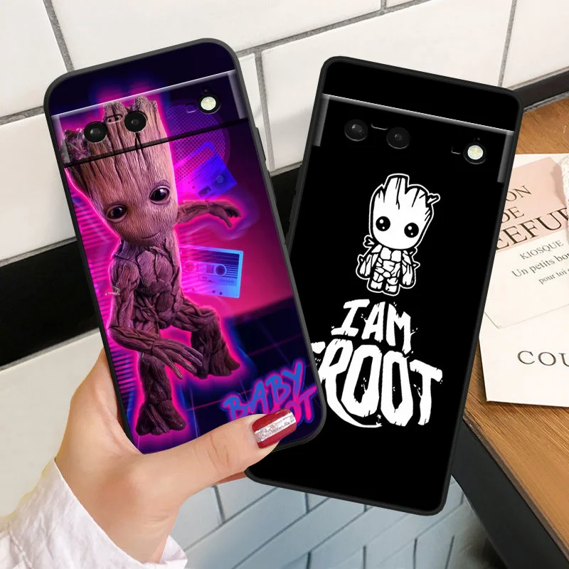 Marvel Groot Cute Shockproof Phone Cover for Google Pixel 7 6a 6 5a 5 4 4A XL 5G Black Case Soft Fundas Silicone Coque