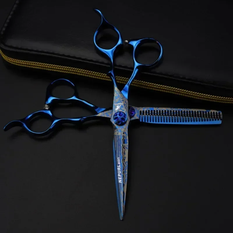 

Professional 7 '' Blue Damascus scissor Upscale hair scissors cutting barber tools haircut thinning shears hairdresser scissors