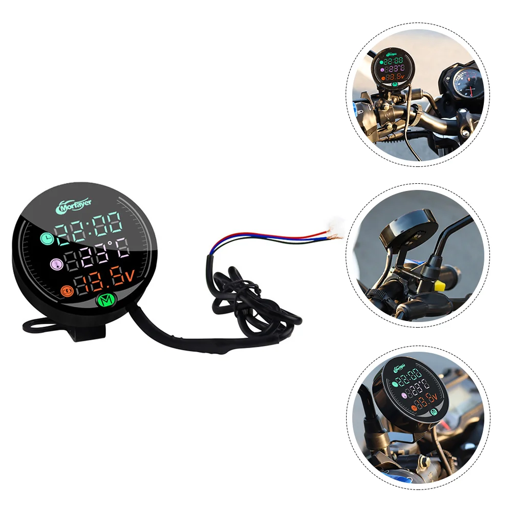 Three-in-One Motorcycle Meter Time Temperature Voltmeter Digital Thermometer LCD Temperate Abs