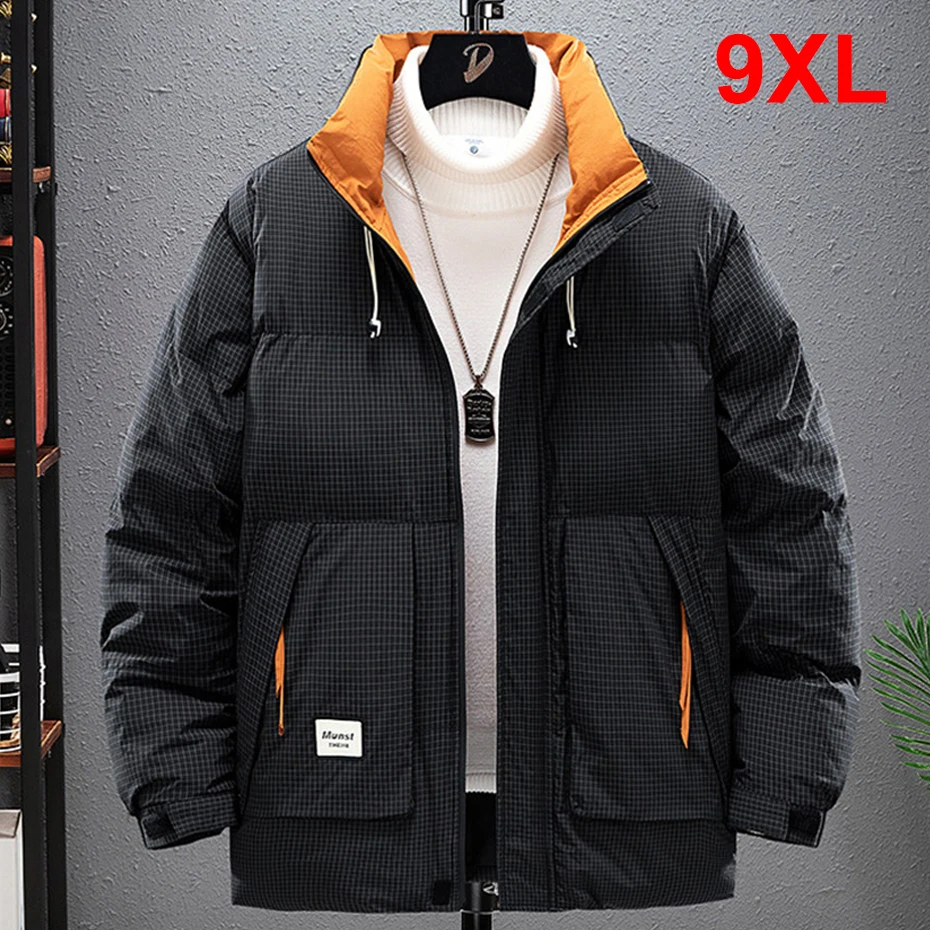 

Winter Parkas Men 8XL 9XL Plus Size Thick Padded Jacket Coat Fashion Casual Cargo Plaid Parkas Male Big Size 8XL 9XL