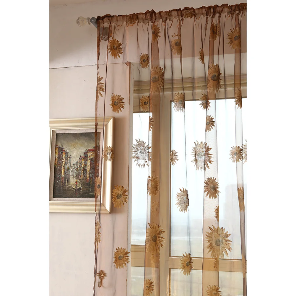 

Sunflower Curtains 200X270Cm Khaki Sheer Window Tulle For Bedroom Living Room Voile Transparent Screen Rod