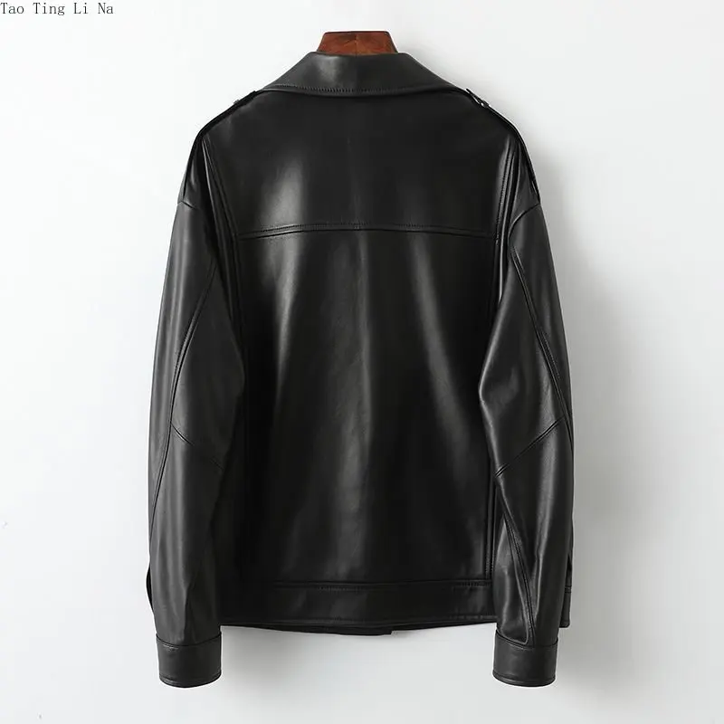 2023 Women New Spring Genuine Sheepskin Leather Coat Fashion Real Sheep Leather Jacket H4