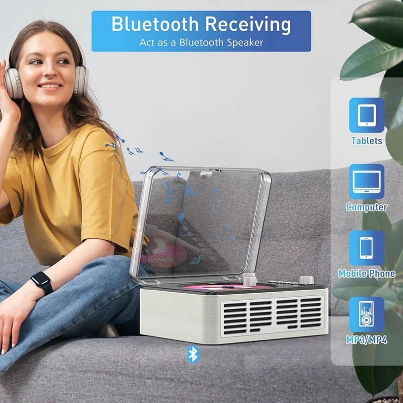 Multifunction Bluetooth CD Player Hifi Sound Music Player Speaker,Support AUX/USB/FM Radio For Home,Office US Plug