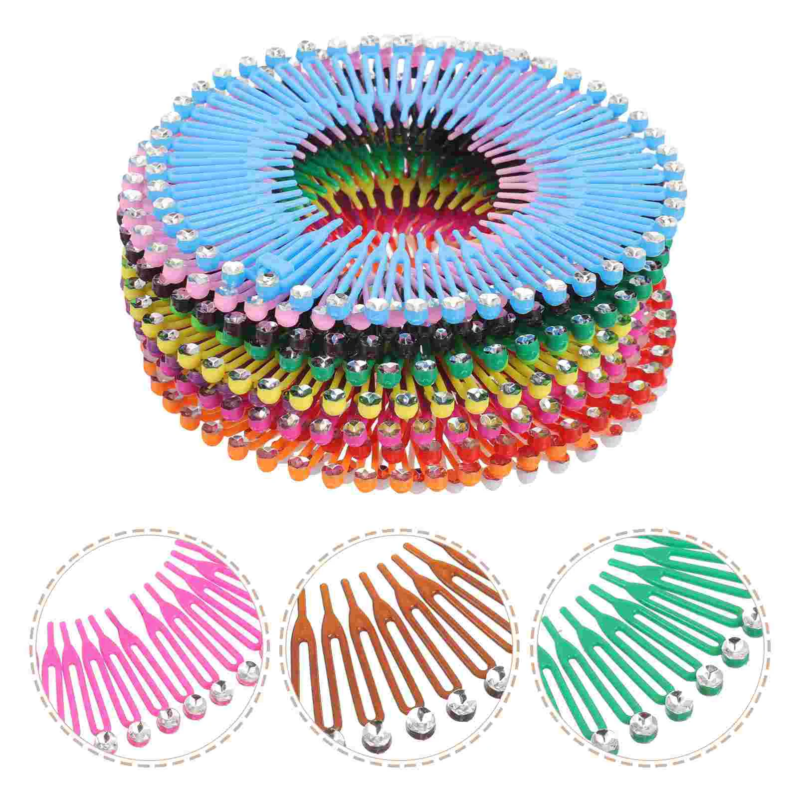 13 Pcs Round Rice Noodle Comb Hair Clips Pin Closure Stretch Plastic Circle Circular