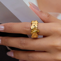 Zora Women's Fashion Daily Flower Open Ring 18K Gold-plated Stainless Steel Waterproof Ring for Party Vacation