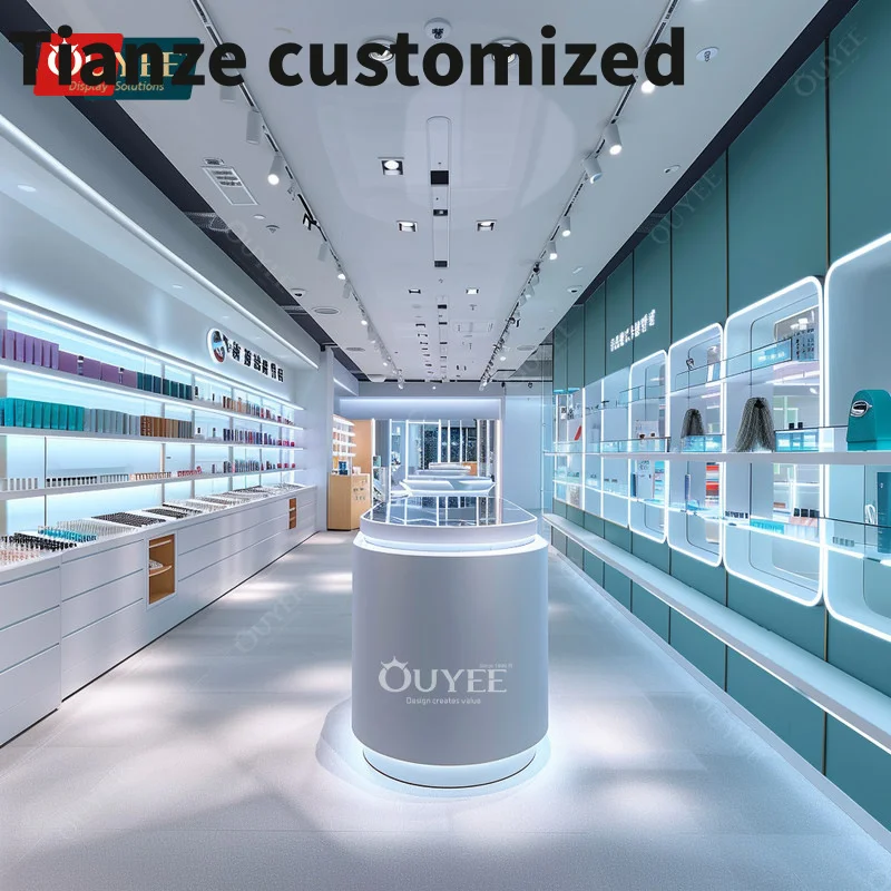 

Customized-Supplier Cosmetic Display Shelf Perfume Kiosk Display Wig Display Beauty Retail Counter