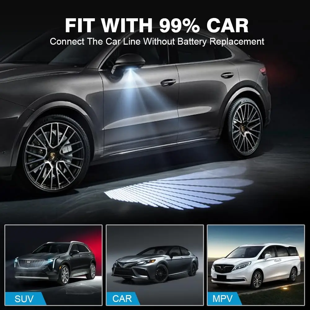 مرآة الرؤية الخلفية للسيارة ضوء ترحيبي ، ضوء إسقاط السجاد ، شعاع الليزر ، عالمي ، شفرة ، 2 144