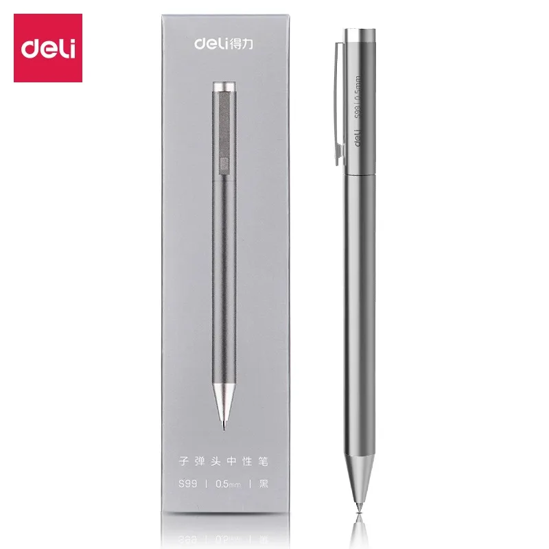 Deli Metal Signature Pen Ball Canetas 0.5MM Black Ink Refill Silver Golden Neutral Stylo Smooth Writing School Office boligrafos