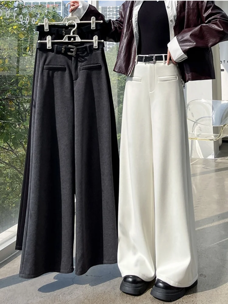 Pantalones de pierna ancha para mujer, novedad de Otoño Invierno 2025 Fce, pantalones Chinos de corte recto holgados adelgazantes informales, pantalones largos de cintura alta