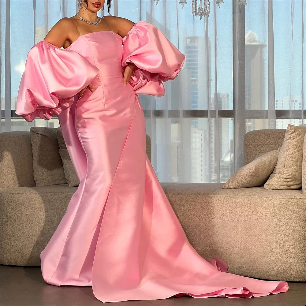 Pink Satin Evening Detachable Train With Puffy Sleeves Wedding Removable Skirt for Dresses Party Prom Cape Bridal Overskirts