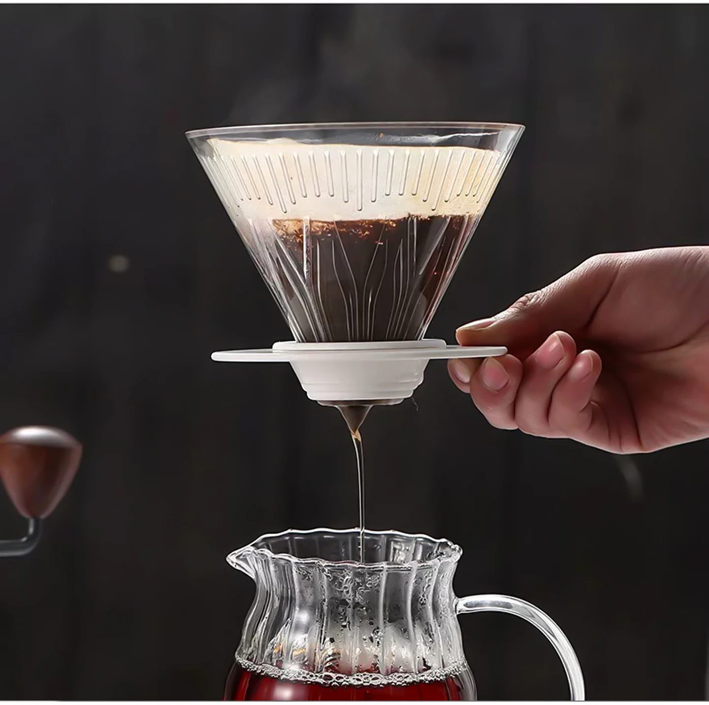 Havmore Clear Grooved Conical Coffee Dripper Durable Hand Pour Coffee Filter Cup for Home Barista Use