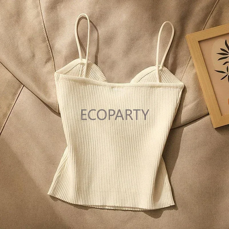ฤดูร้อน Cross-Knit Suspender สตรีสไตล์ฝรั่งเศสความงามเซ็กซี่ Camisole SLIM FIT เสื้อยืดไม่มีหน้าอก Pad เสื้อกล้ามสั้น
