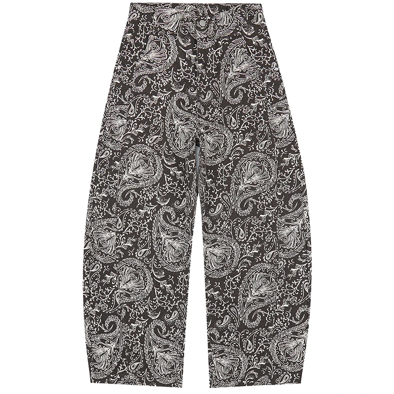 Early Autumn 2026 Women Coffee Paisley Wide Curved Jeans High Waist Loose Hip Cover Slim Floor Casual Y2K Daily Street Pants