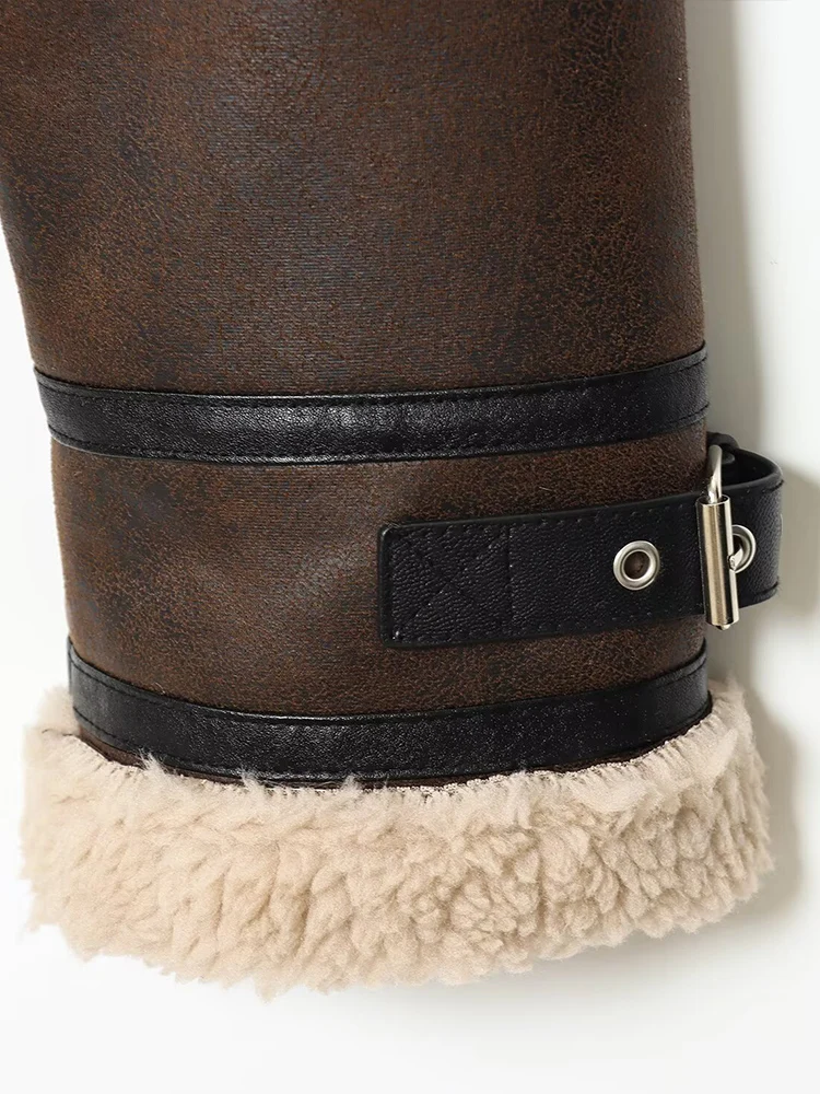Giacca invernale in ecopelle a maniche lunghe con risvolto corto a doppia faccia, nuova tendenza della moda femminile in stile europeo e americano