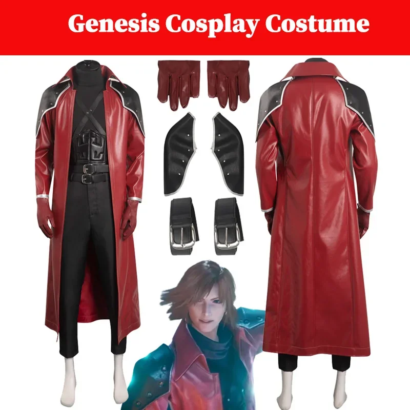 

Genesis Rhapsodos Cosplay Men Costume Anime Game Final Cosplay Fantasy VII Roleplay Outfits Gloves Coat Belt Halloween Suit