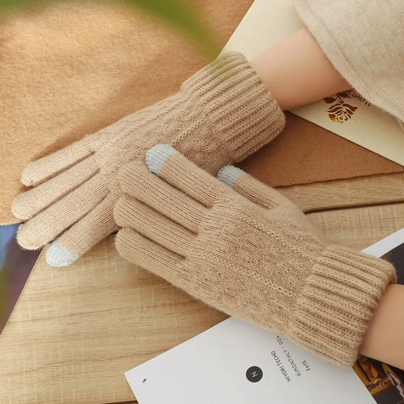 Women Men Warm Winter TouchScreen Gloves Warm Stretch Knit Mittens Wool Full Finger Guantes Female Cycling Crochet Glove