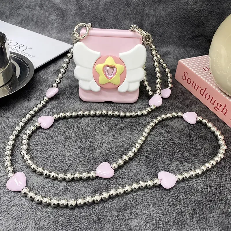 Hot Selling High Quality Wing Bracket Beaded Lanyard Samsung W23 Phone Case for Samsung Galaxy Z Flip 5 4 Drop Protection Cover