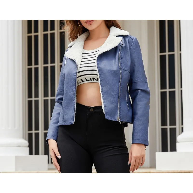 

New In 2025 Winter Leather Jacket Women Long Sleeve Fleece Lined Warm Coats Female Trendy Streetwear Office Lady Jackets