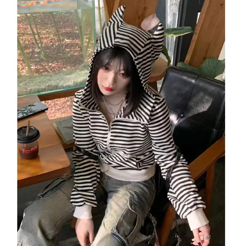 الجودة الأصلية ربيع الخريف سترة مفتوحة هوديي ملابس خارجية قصيرة التخسيس للنساء نمط عصري مريح كم طويل #3