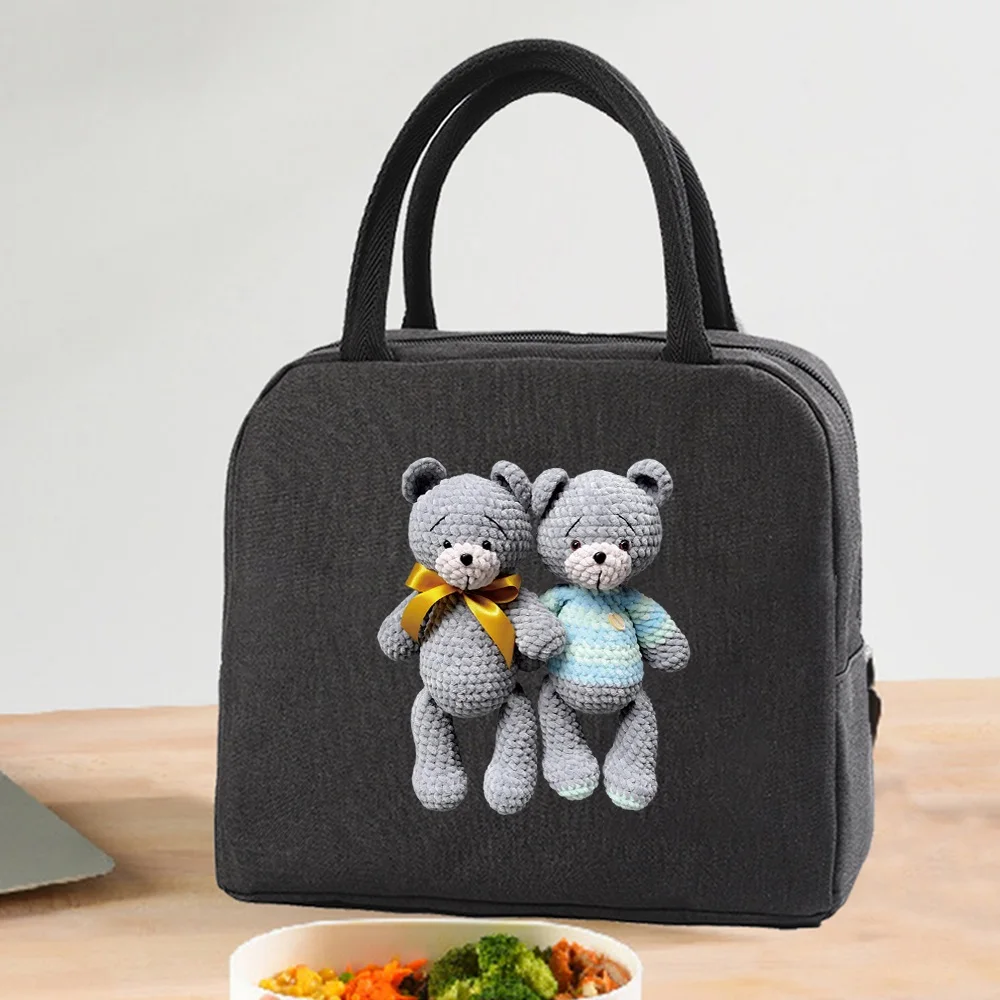 Insulated Lunch Bag Picnic Portable Thermal Food Picnic Bear Pattern Canvas Handbags Box for Women Kids Lunch Bags for Work