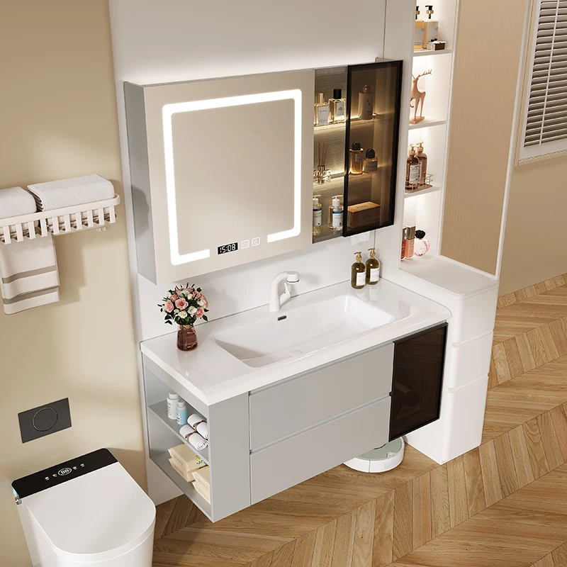 

Modern Stainless Steel Smart Bathroom Mirror Vanity Combo Nordic Storage Multifunction Fog Removal Bathroom Furniture Bagno FYB