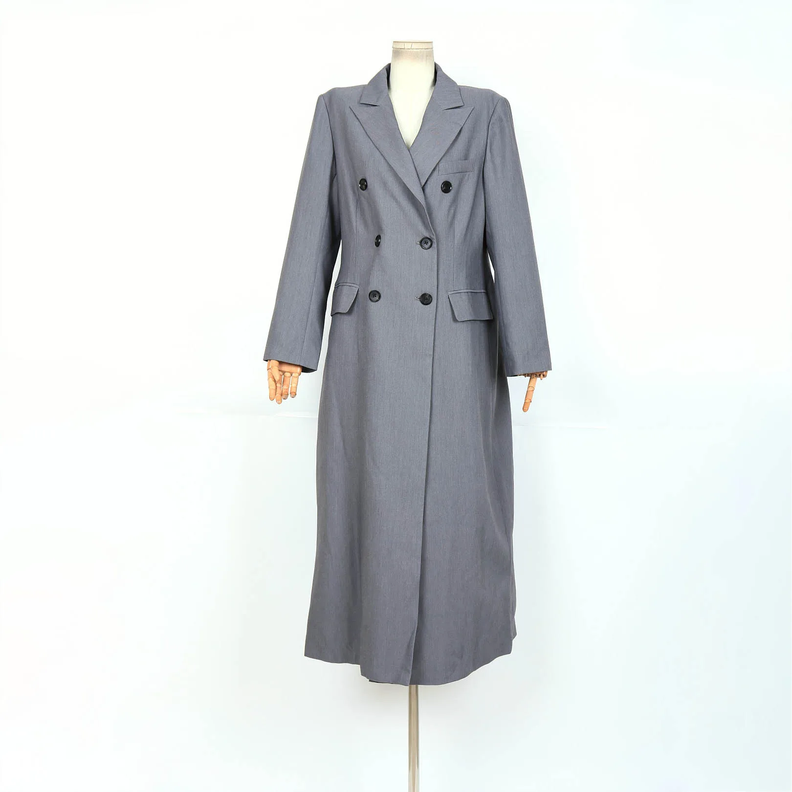 

Women's Gray Double Breasted Trench Coat 2025 Spring New Longline Lapel Jacket Elegant Office Lady Pocketed Outerwear Fashion