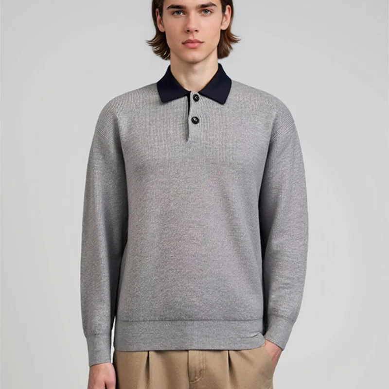 

Новый модный мужской джемпер 2024, осенне-зимний модный свитер с воротником-поло, вязаная одежда с длинными рукавами, пуловеры, топы