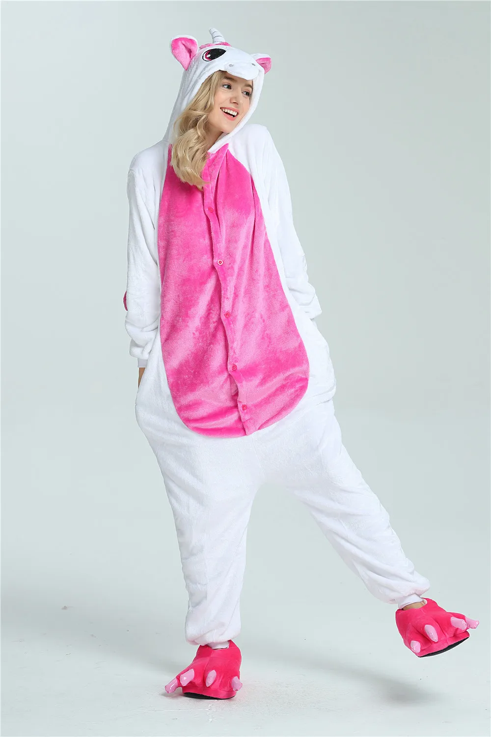 Animal Cosplay Costume Hot Pink Unicorn Onesies Pajama For Adult Halloween Carnival Masquerade Party Jumpsuit Clothing