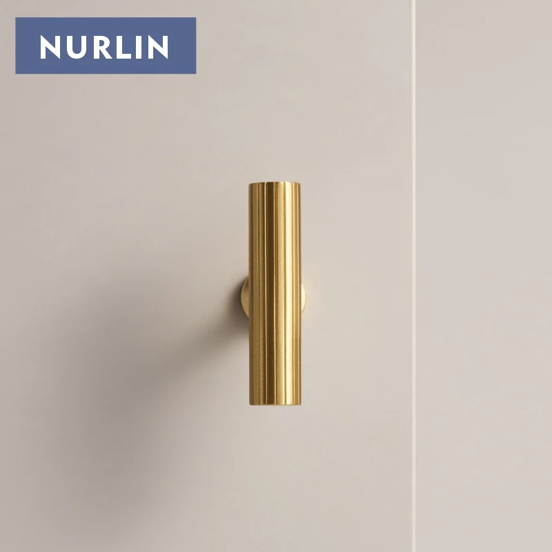 Nurlin Solid Brass Art Deco Vertical Lines Linear Kitchen Cabinet Knobs T Bars Bedroom Wardrobes Long Pull Drawer Handle