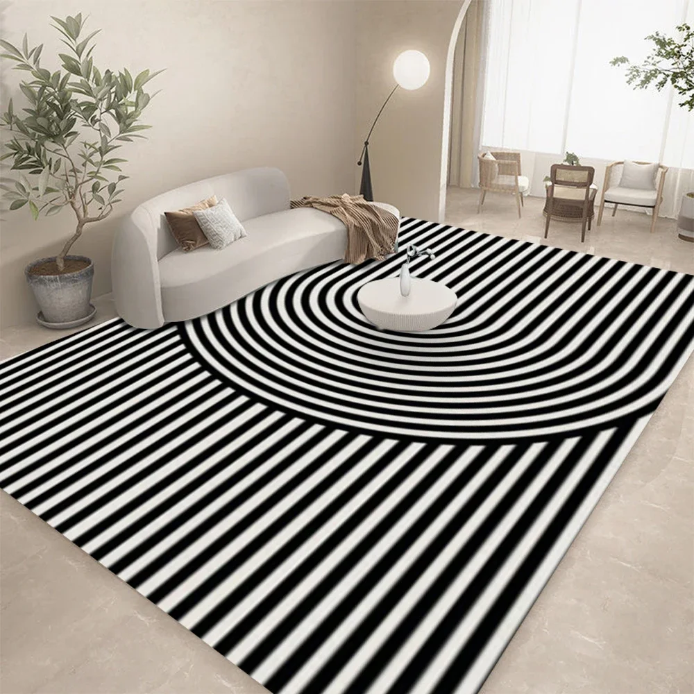 

Black White Geometric Line Abstract Art Carpet Living Room Sofa Decor Kitchen Table Mat Leisure Room Nonslip Floormat Halloween