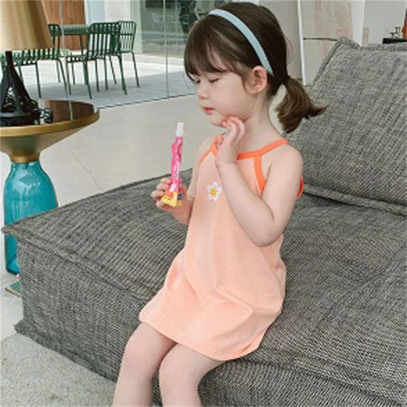 

1-6Year Children Girls Sleeveless Sun Dress Summer Beach Shoulder Strap Princess Clothing Girl Clothing Casual Dress