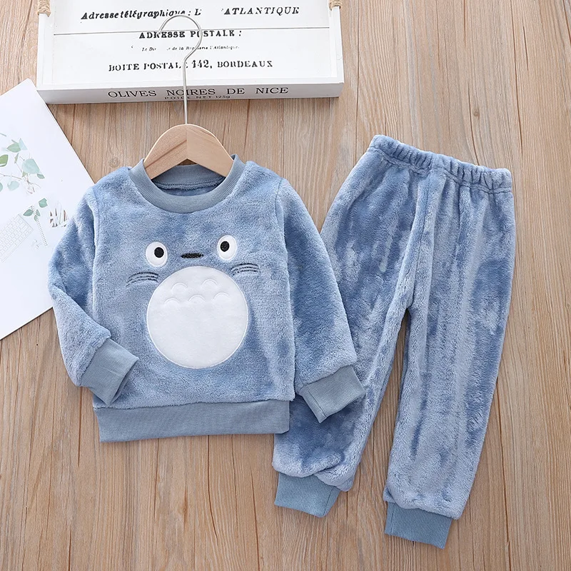 New Cartoon Mouse Pajama Sets For Baby Boys Girls Winter Plus Velvet Thick Flannel Homewear Children Warm Sleepwear Suit 2Pcs