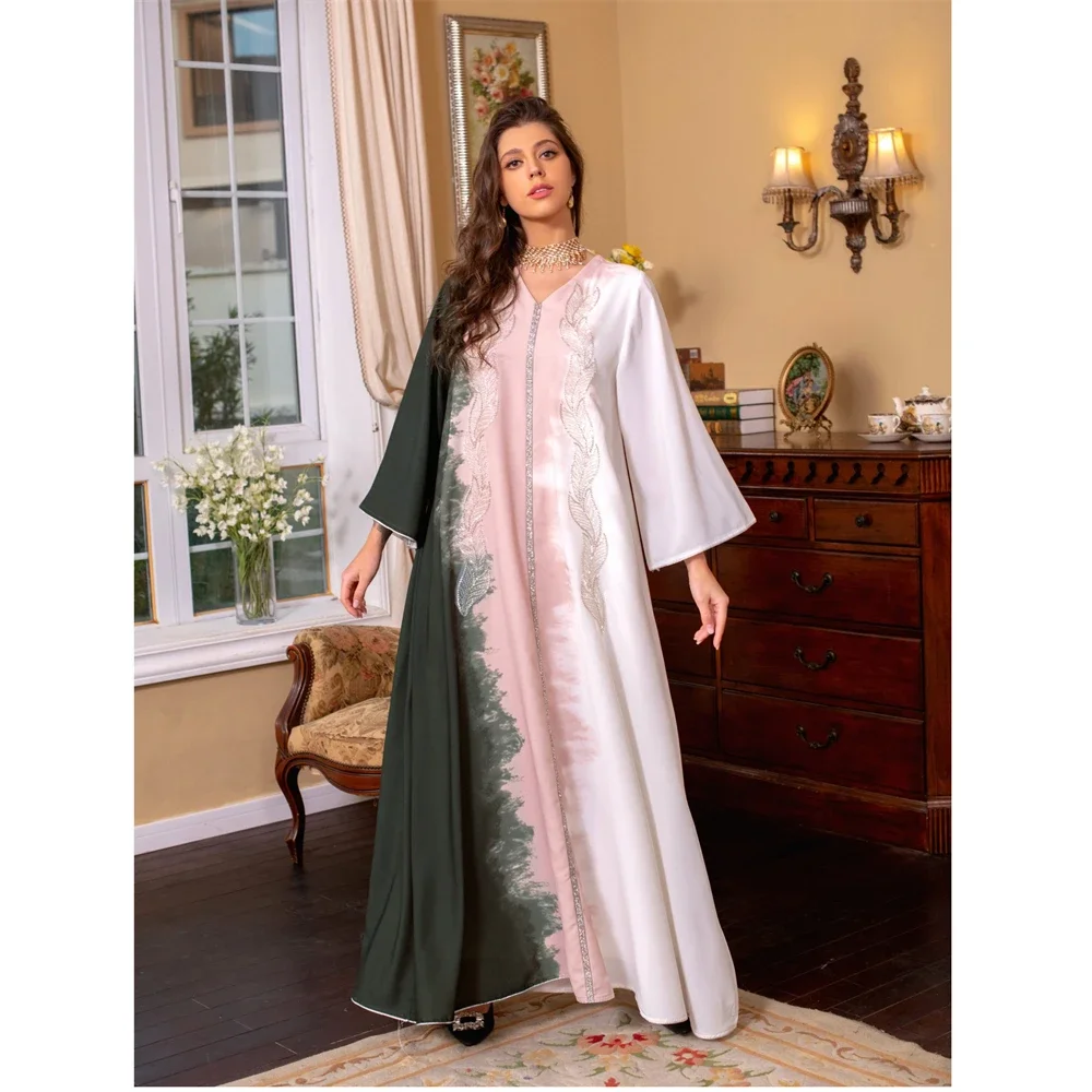 Eid Abayas for Women Dubai Embroidery Luxury Beads Evening Party Gown Elegant Muslim Dress Caftan Marocain Femme Islam Jalabiya