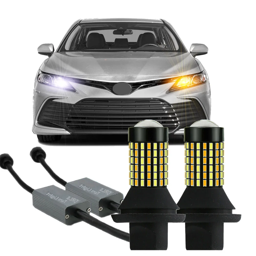 2Pc  For Toyota Camry 2013 - 2019 2020 2021 2022 2023 2024  Switchback Yellow Front Turn Signal + White Drl Daytime Running Lght