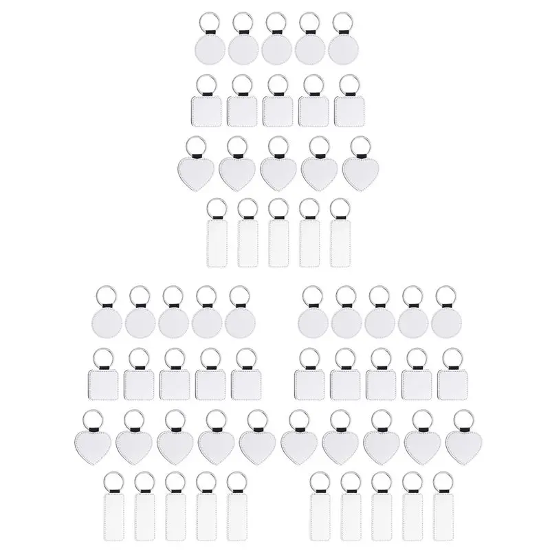 ABFU-60 Pieces Sublimation Blank Keychains PU Leather Keychain Pendant Heat Transfer Keychain Ornament For DIY Crafts Making