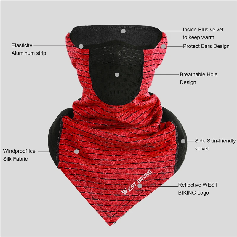 WEST BIKING Winter Masks Fleece Thermal Neck Warmer Gaiter Sport Face Bandana Cycling Ski Motorcycle Ear Cover Face Mask Bandana