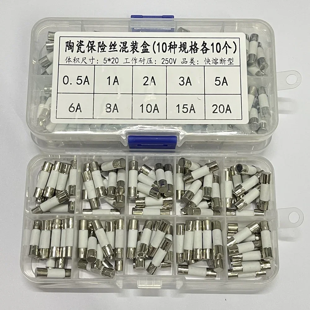 5x20mm 6x30mm 250V Ceramic Fuse0.5A 1A 2A 3A 4A 5A 6A 8A 10A 15A 20A ceramic glass Fuses 100pcs