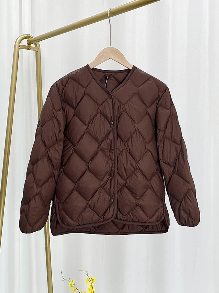 Casaco de pato ultra leve para mulheres, casacos acolchoados à prova de vento, jaquetas xadrez vintage, puffer outono-inverno, novos, 0 a 10 ℃, 2022