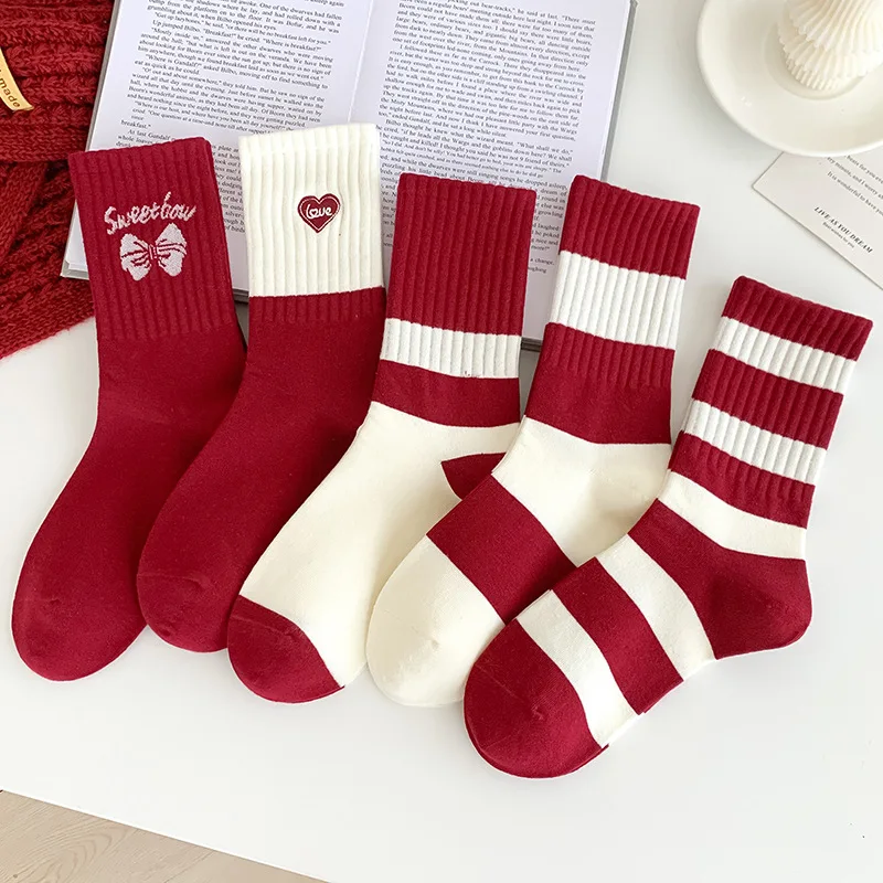 زوج 1/5 من الجوارب النسائية المصنوعة من القطن الخالص اللطيفة ذات القوس المتوسط وخطوط تحجب الألوان وقابلة للتنفس وبسيطة ومريحة