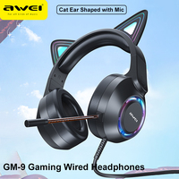 Awei GM-9 Flash Light Cat Ears Headphones with Mic Girl Stereo Cute Music Helmet Wired Phone Headset Sports Gaming Earphones