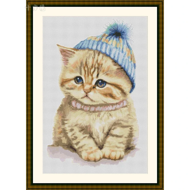 Cute Cat 14CT 16CT Printed On Canvas Cross Stitch DIY Set Chinese Pattern Kit Home Needlework Embroidery