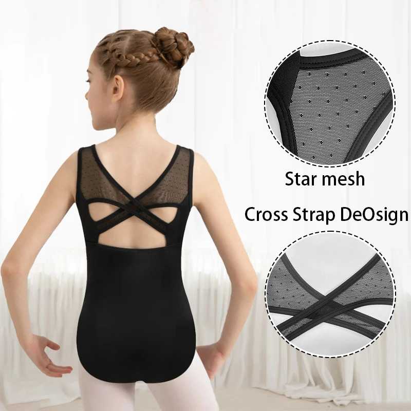 Girl's Ballet leotard Toddler Star Mesh Neckline Dance Gymnastic Outfits  with Fully Lined Front for dance practice
